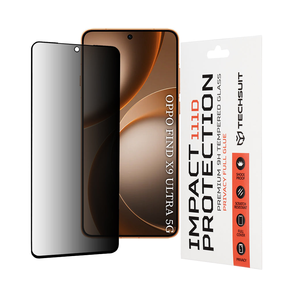 Privacy Techsuit Displayschutzfolie für Oppo Find X9 Ultra, gehärtetes Glas, Full Glue, 111D