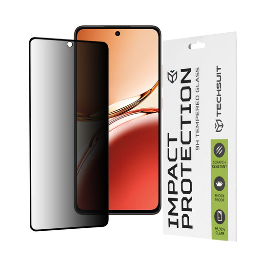 Privacy Techsuit Displayschutzfolie für Oppo Reno12 FS 5G / Reno12 FS 4G / Reno12 F 4G / Reno12 F, gehärtetes Glas, Full Glue, 111D