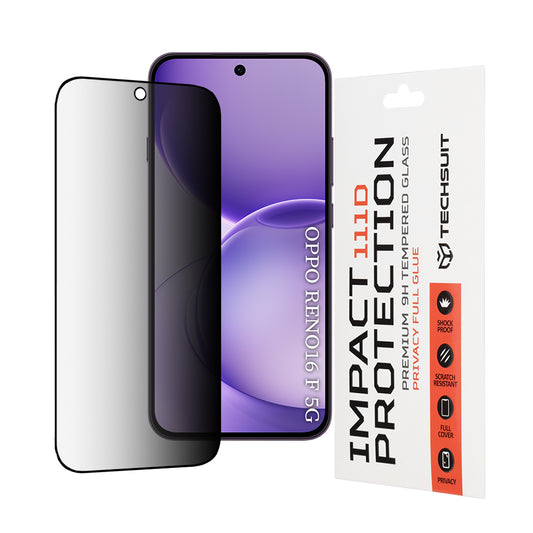 Privacy Techsuit Displayschutzfolie für Oppo Reno16 F / Reno16 FS, gehärtetes Glas, Full Glue, 111D