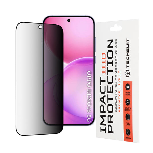 Privacy Techsuit Displayschutzfolie für Oppo Reno16 / Reno16 Pro, gehärtetes Glas, Full Glue, 111D