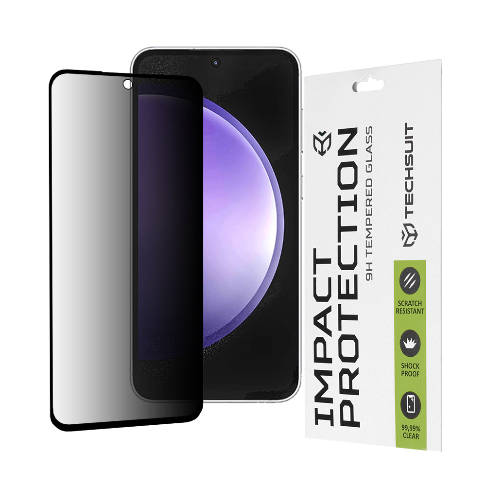 Privacy Techsuit Displayschutzfolie für Samsung Galaxy S23 FE S711, gehärtetes Glas, Full Glue, 111D