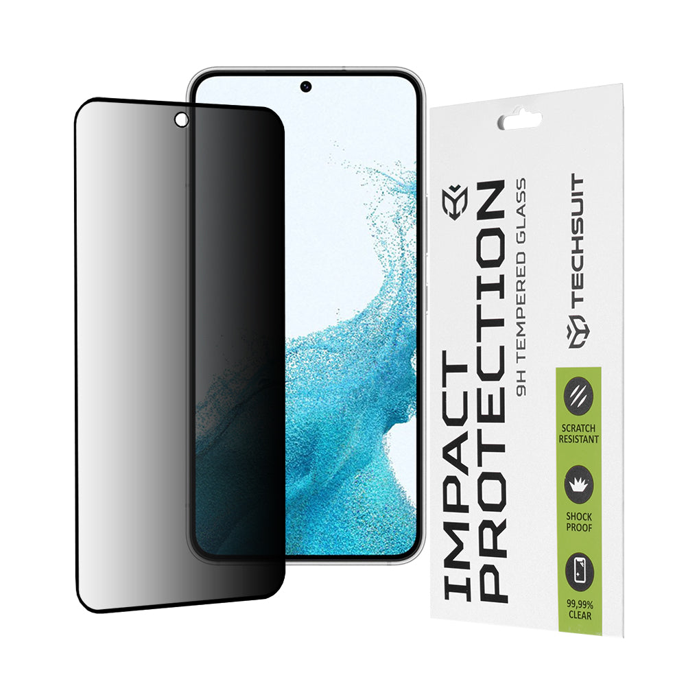 Privacy Techsuit Displayschutzfolie für Samsung Galaxy S23 S911 / S22 5G S901, gehärtetes Glas, Full Glue, 111D