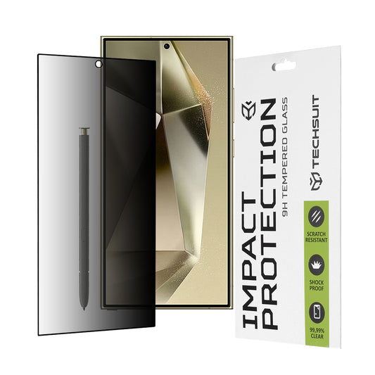 Privacy Techsuit Displayschutzfolie für Samsung Galaxy S24 Ultra S928, gehärtetes Glas, Full Glue, 111D
