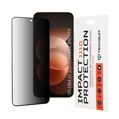 Privacy Techsuit Screen Protector for Xiaomi Redmi Note 17 Pro / Note 17 Pro Max, Tempered Glass, Full Glue, 111D