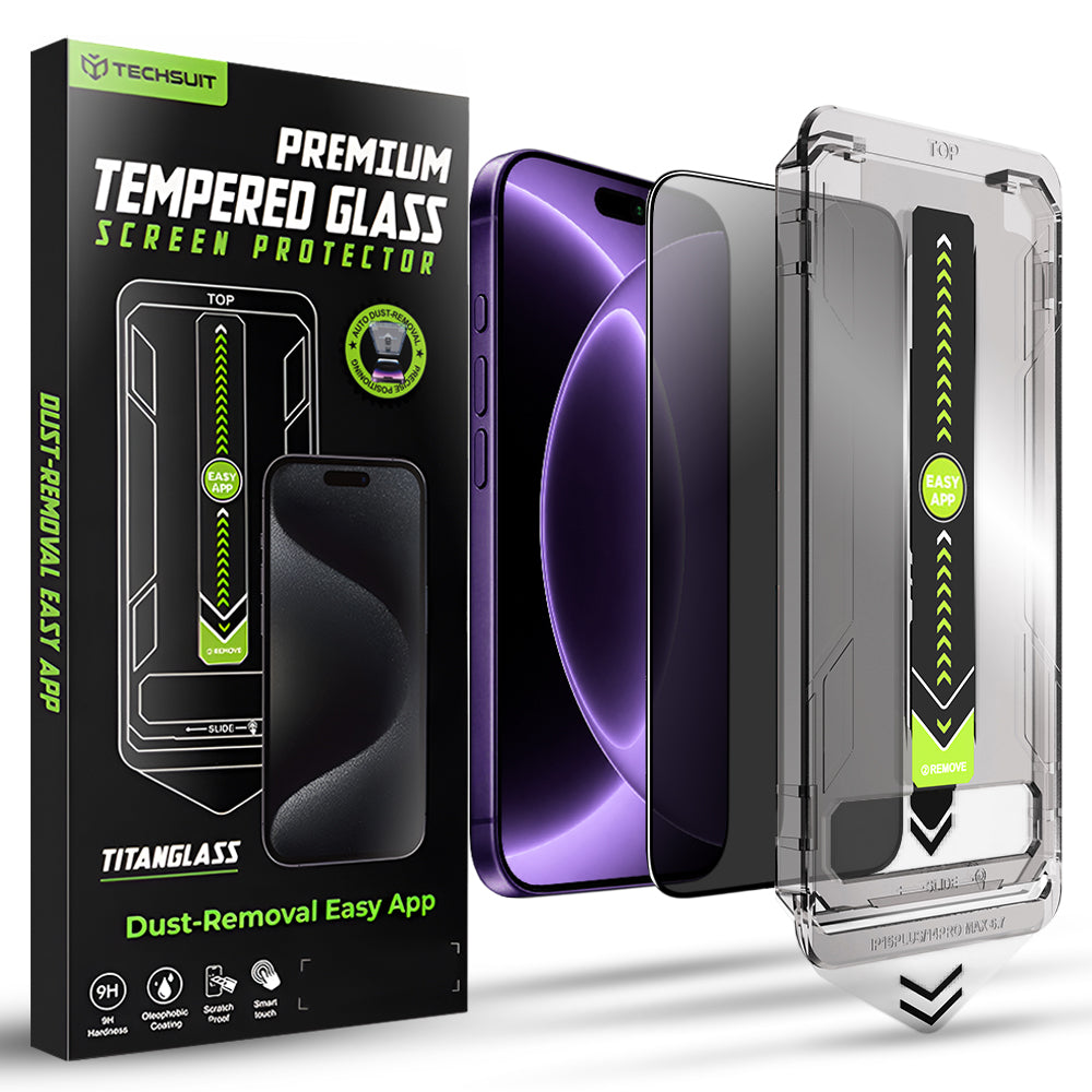 Privacy Screen Protector Techsuit TitanGlass for Apple iPhone 18 Pro, Tempered Glass, Full Glue