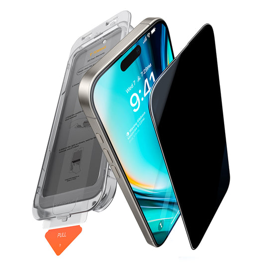 Privacy-Schutzfolie Torras GlassGo Install Master für Apple iPhone 16 Pro Max, Sicherheitsglas, Vollkleber