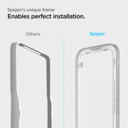 Displayschutzfolie Spigen GlastR Align Master für Apple iPhone 17e / 16e / 14 / 13 Pro, gehärtetes Glas, vollflächiger Kleber, Schwarz AGL03725
