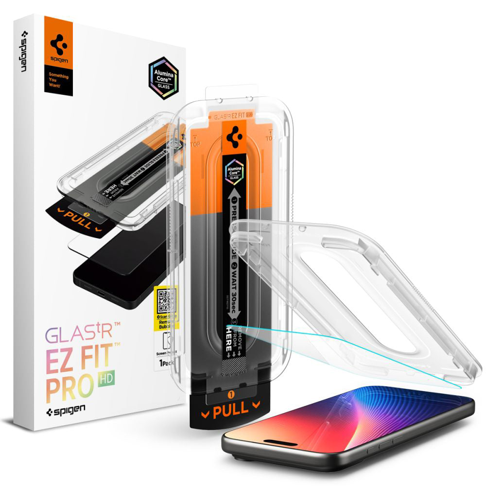 Schutzfolie Spigen GlastR EZ FIT Pro für Apple iPhone 17 Pro / 17 / 16 Pro, Gehärtetes Glas, Vollverklebung