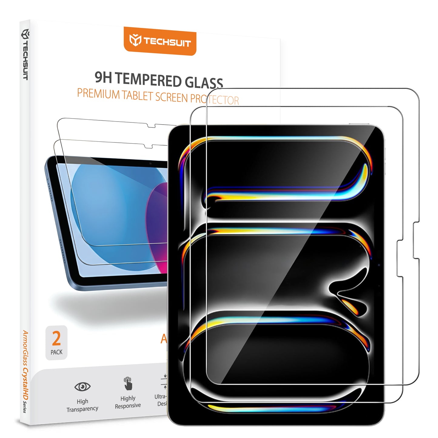 Schutzfolie Techsuit ArmorGlass CrystalHD für Apple iPad Pro 11 (2024), gehärtetes Glas, Full Glue, Set mit 2 Stück