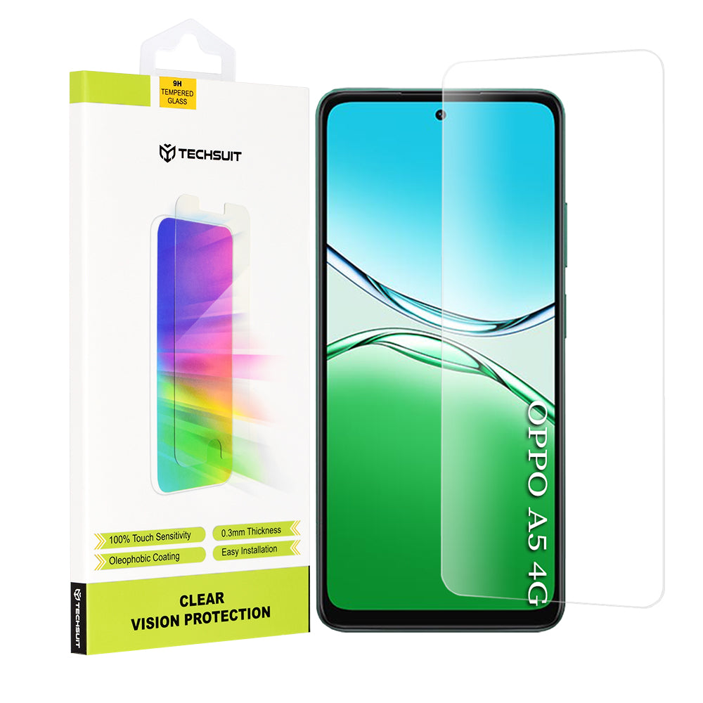 Techsuit Clear Vision Displayschutzfolie für Oppo A5 4G, gehärtetes Glas, Full Glue