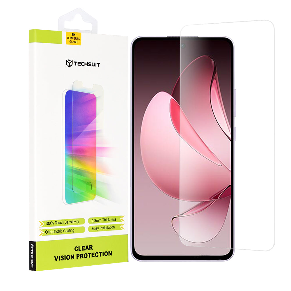 Techsuit Clear Vision Displayschutzfolie für Oppo Reno13 FS 5G / Reno13 F 4G / Reno13 F, gehärtetes Glas, Vollkleber