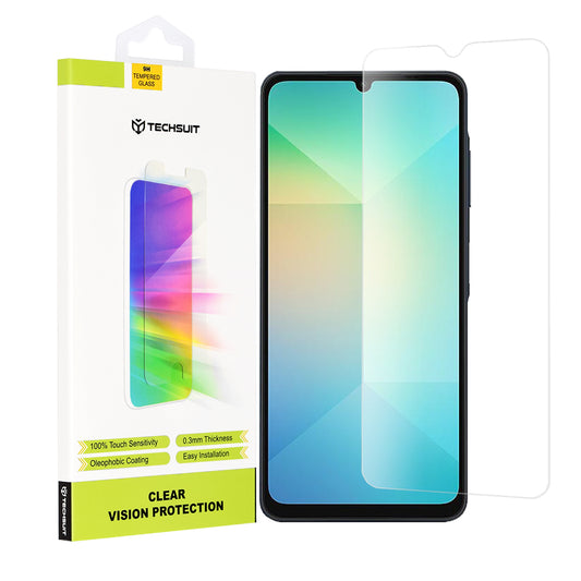 Techsuit Clear Vision Displayschutzfolie für Samsung Galaxy A06 A065, gehärtetes Glas, Full Glue