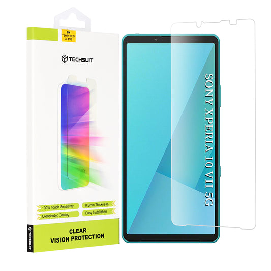Techsuit Clear Vision Displayschutzfolie für Sony Xperia 10 VII, gehärtetes Glas, Full Glue