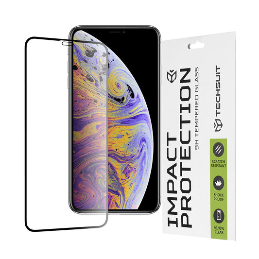 Techsuit Displayschutzfolie für Apple iPhone 11 Pro Max / XS Max, gehärtetes Glas, Full Glue, 111D, Schwarz