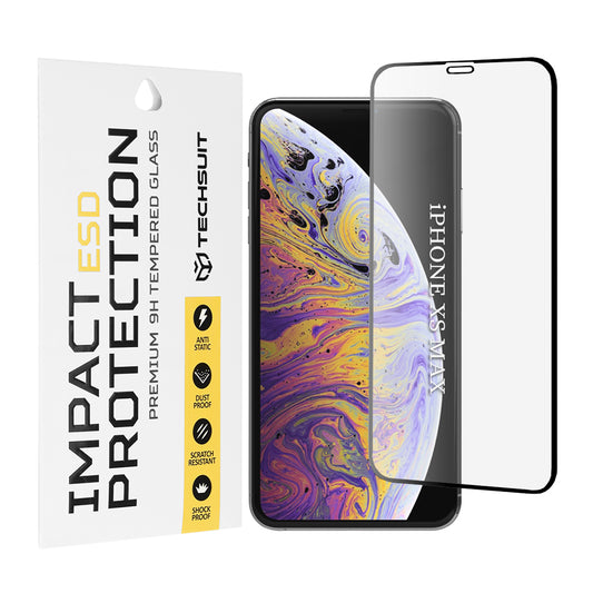 Techsuit Displayschutzfolie für Apple iPhone 11 Pro Max / XS Max, gehärtetes Glas, Full Glue, Schwarz