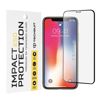 Techsuit Screen Protector Film for Apple iPhone 11 Pro / XS / X, Tempered Glass, Full Glue, Black