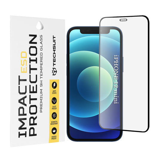 Techsuit Displayschutzfolie für Apple iPhone 12 mini, gehärtetes Glas, Full Glue, Schwarz