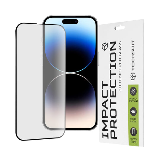 Techsuit Displayschutzfolie für Apple iPhone 14 Pro, gehärtetes Glas, Full Glue, 111D, Schwarz