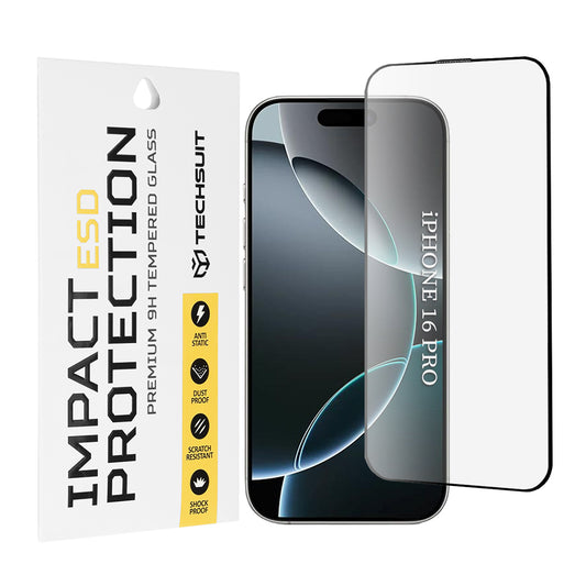 Techsuit Displayschutzfolie für Apple iPhone 16 Pro, gehärtetes Glas, Full Glue, Schwarz