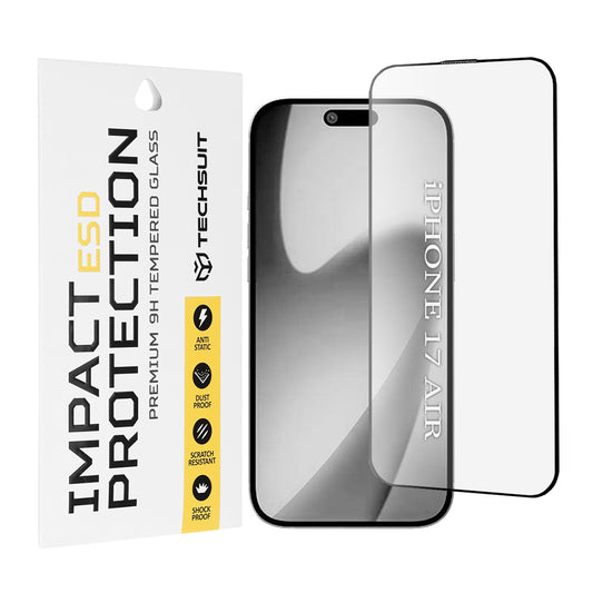 Schutzfolie Techsuit für Apple iPhone 17 Air, gehärtetes Glas, Full Glue, Schwarz