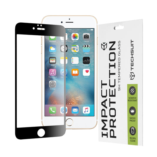 Techsuit Displayschutzfolie für Apple iPhone 6s Plus / 6 Plus, gehärtetes Glas, Full Glue, 111D, Schwarz
