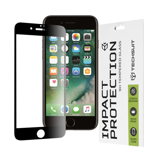 Techsuit Displayschutzfolie für Apple iPhone 8 Plus / 7 Plus, gehärtetes Glas, Full Glue, 111D, Schwarz