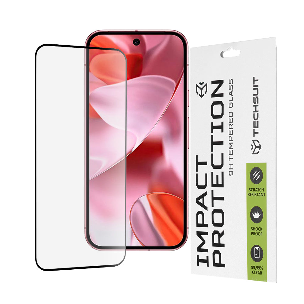 Techsuit Displayschutzfolie für Google Pixel 9 / 9 Pro, gehärtetes Glas, Full Glue, 111D, Schwarz