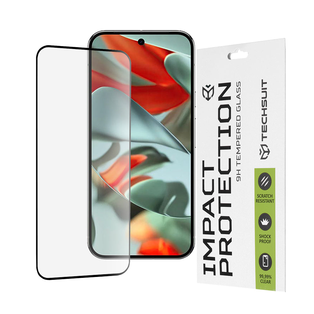 Techsuit Displayschutzfolie für Google Pixel 9 Pro XL, gehärtetes Glas, Full Glue, 111D, Schwarz