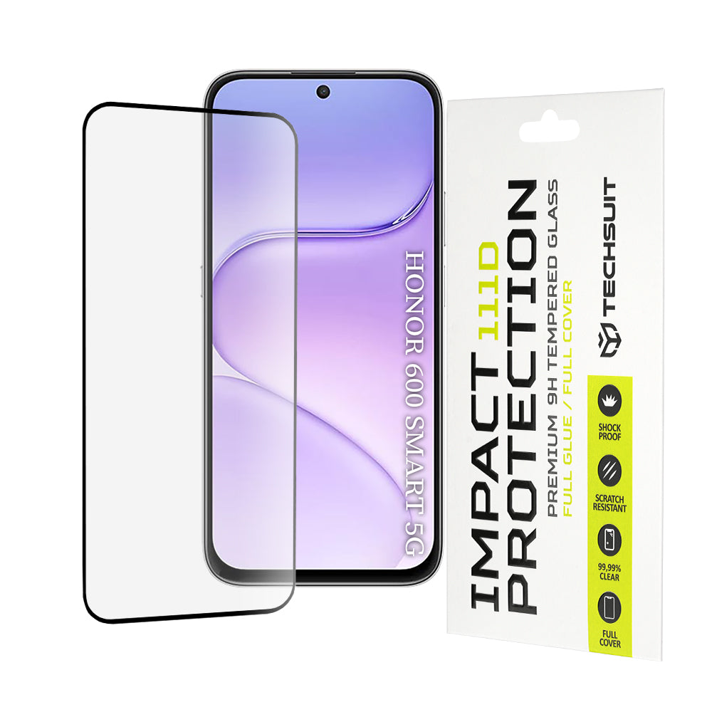 Techsuit Displayschutzfolie für Honor 600 Smart, gehärtetes Glas, Full Glue, 111D, Schwarz