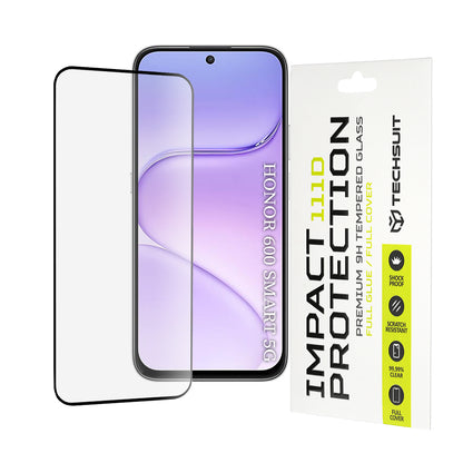 Techsuit Displayschutzfolie für Honor 600 Smart, gehärtetes Glas, Full Glue, 111D, Schwarz