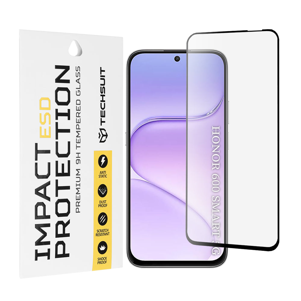 Techsuit Screen Protector for Honor 600 Smart, Tempered Glass, Full Glue, Black