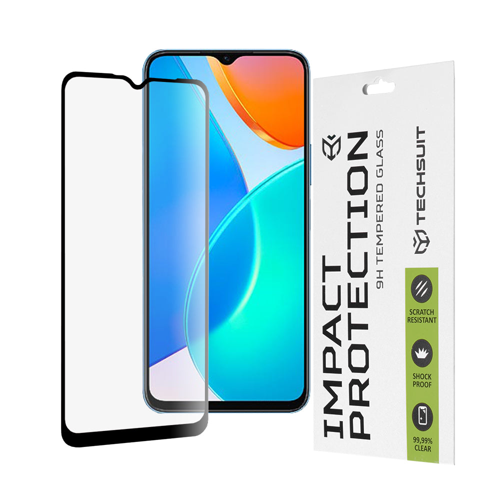 Techsuit Displayschutzfolie für Honor 70 Lite / X6 / X8 5G, gehärtetes Glas, Full Glue, 111D, Schwarz
