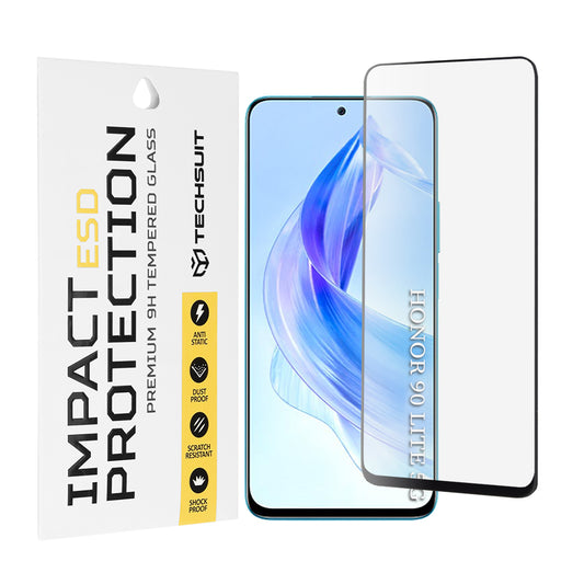 Techsuit Displayschutzfolie für Honor 90 Lite, gehärtetes Glas, Full Glue, schwarz