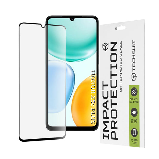 Schutzfolie Techsuit für Honor X5c Plus, gehärtetes Glas, Full Glue, 111D, Schwarz