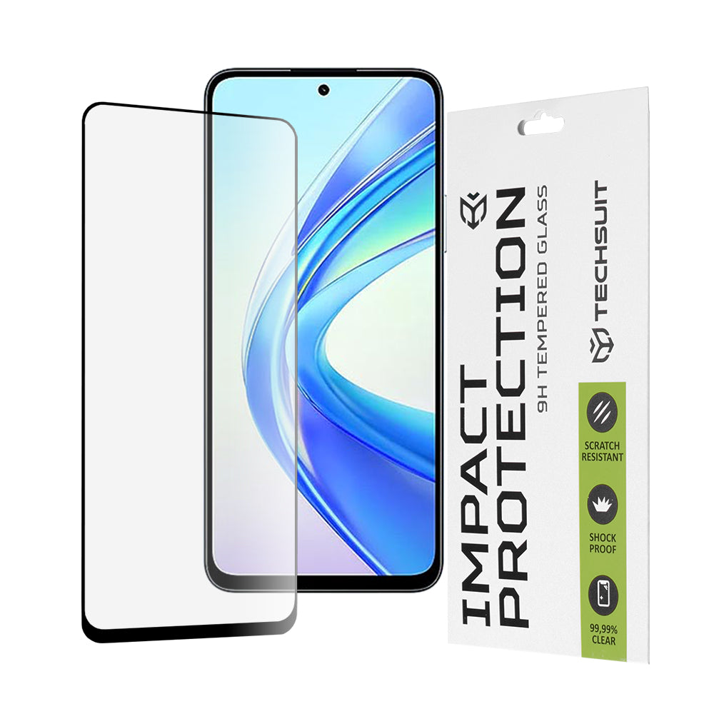 Techsuit Displayschutzfolie für Honor X7b 5G / 90 Smart / X7b 4G, gehärtetes Glas, Full Glue, 111D, Schwarz