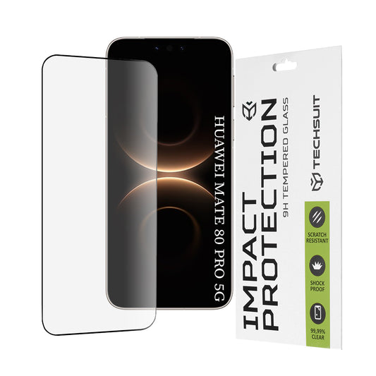 Schutzfolie Techsuit für Huawei Mate 80 Pro, gehärtetes Glas, Full Glue, 111D, Schwarz