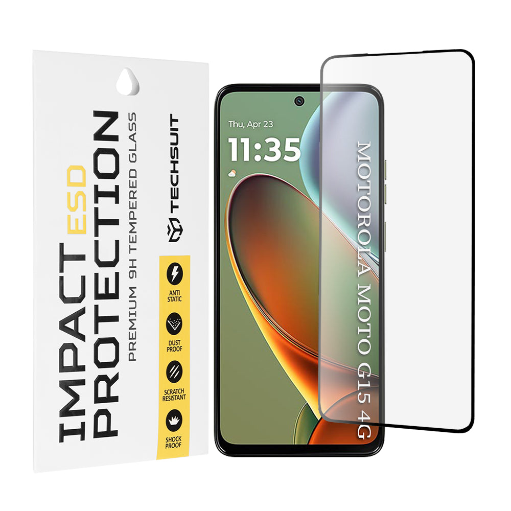 Techsuit Screen Protector Film for Motorola Moto G15 / G15 Power, Tempered Glass, Full Glue, Black
