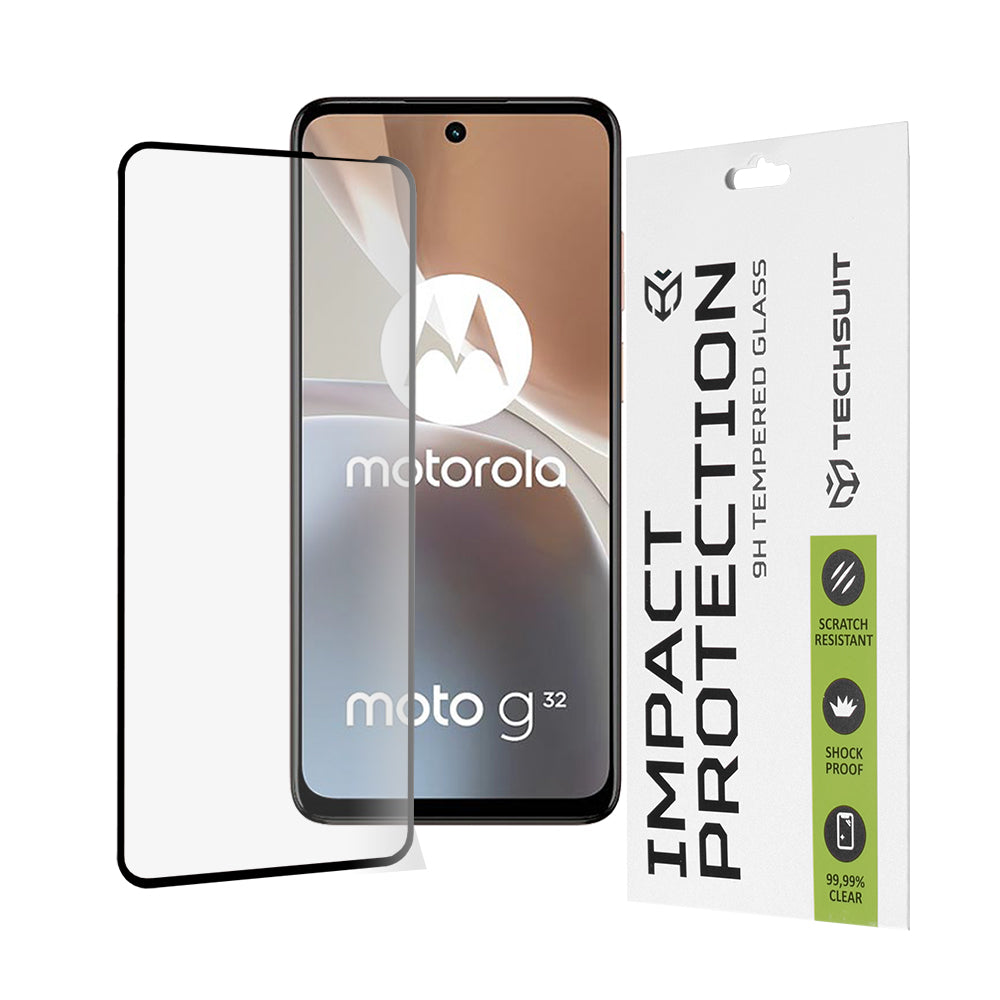 Techsuit Displayschutzfolie für Motorola Moto G32, gehärtetes Glas, Full Glue, 111D, Schwarz