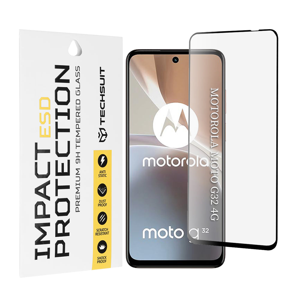 Techsuit Screen Protector Film for Motorola Moto G32, Tempered Glass, Full Glue, Black