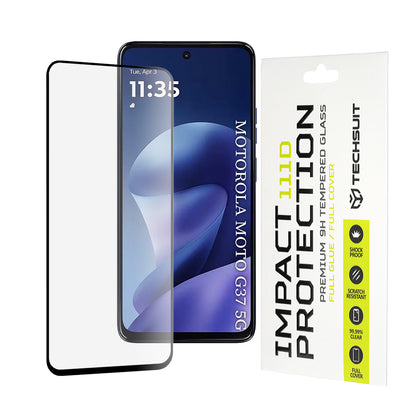 Techsuit Displayschutzfolie für Motorola Moto G47 / G37 Power / G37, gehärtetes Glas, Full Glue, 111D, Schwarz