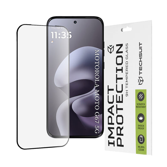 Schutzfolie Techsuit für Motorola Moto G77 / G67, gehärtetes Glas, Full Glue, 111D, Schwarz