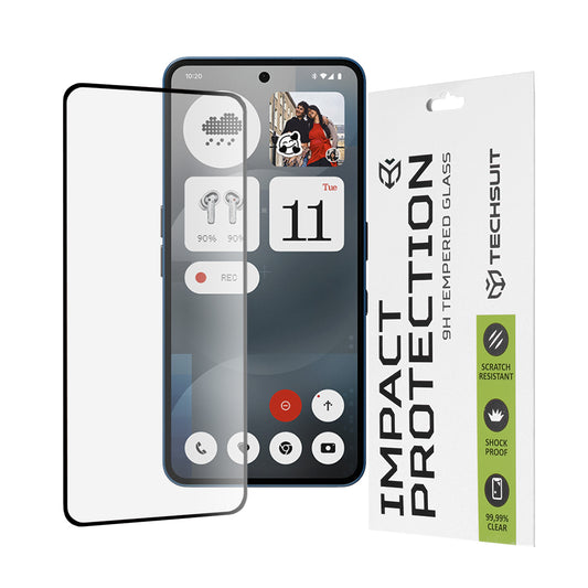 Techsuit Displayschutzfolie für Nothing Phone (3a) / Phone (3a) Pro, gehärtetes Glas, Full Glue, 111D, Schwarz