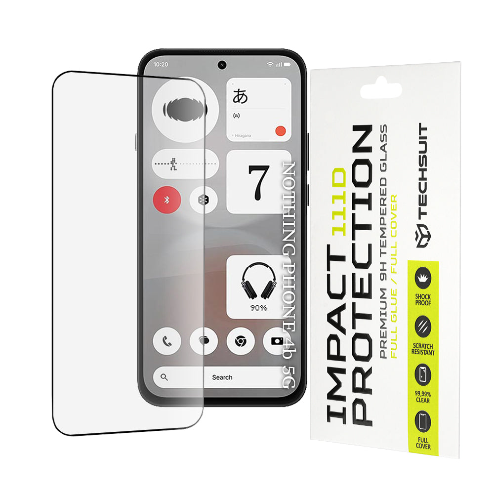 Techsuit Displayschutzfolie für Nothing Phone (4b), gehärtetes Glas, Full Glue, 111D, Schwarz