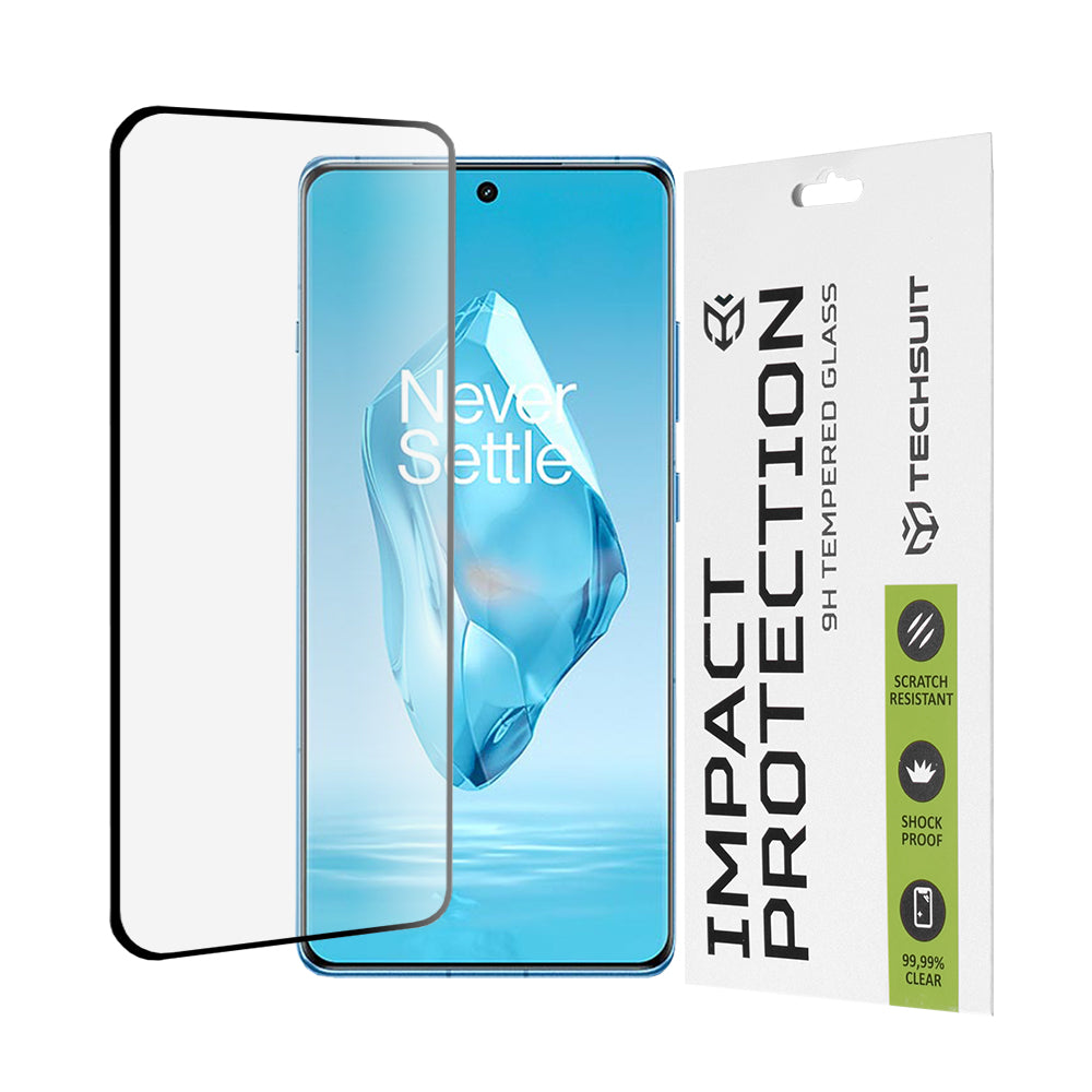 Techsuit Displayschutzfolie für OnePlus 12R, gehärtetes Glas, Full Glue, 111D, Schwarz