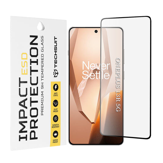 Techsuit Displayschutzfolie für OnePlus 13R, gehärtetes Glas, Full Glue, schwarz