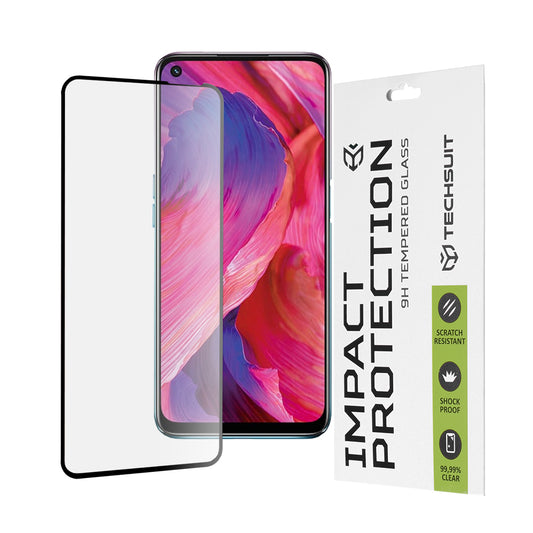 Techsuit Displayschutzfolie für OnePlus Nord N200 5G / Oppo A74 5G / A54 5G, gehärtetes Glas, Full Glue, 111D, Schwarz