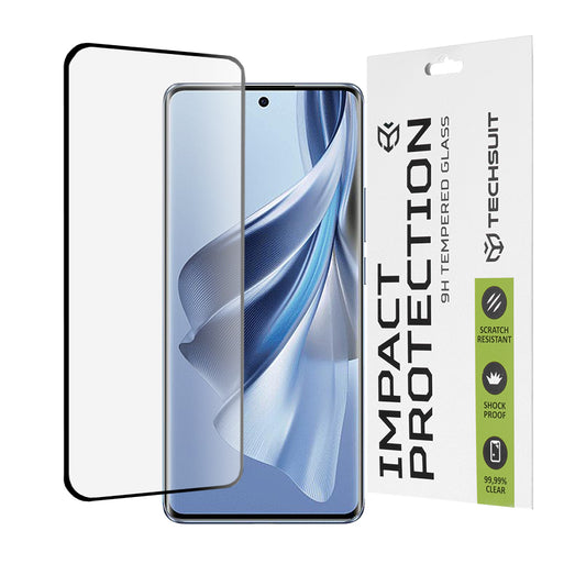 Techsuit Displayschutzfolie für Oppo Reno10, gehärtetes Glas, Full Glue, 111D, Schwarz