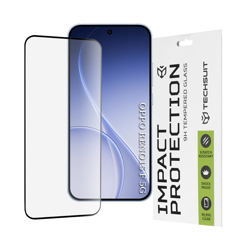 Schutzfolie Techsuit für Oppo Reno15 FS / Reno15 F, gehärtetes Glas, Full Glue, 111D, Schwarz