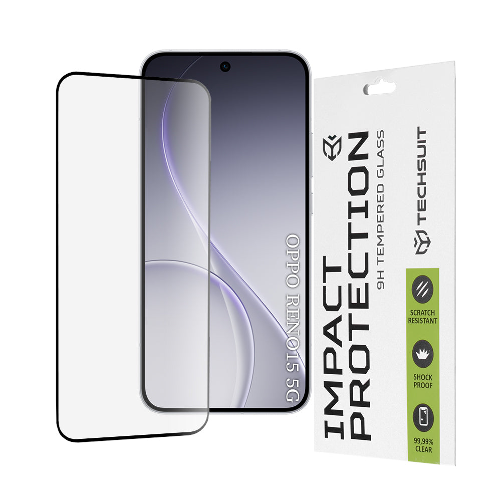 Schutzfolie Techsuit für Oppo Reno15, gehärtetes Glas, Full Glue, 111D, Schwarz