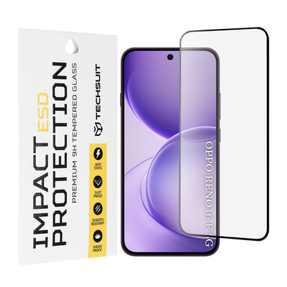 Techsuit Displayschutzfolie für Oppo Reno16 F / Reno16 FS, gehärtetes Glas, Full Glue, Schwarz